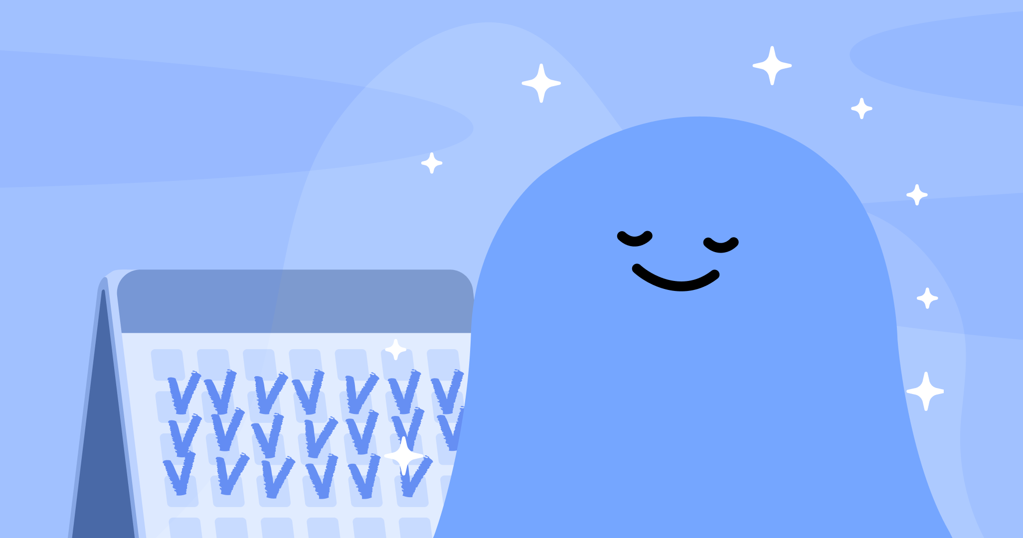 A graphic that depicts sleep naturally improving within a daily routine — for example, check marks on a calendar symbolizing achieving sleep goals